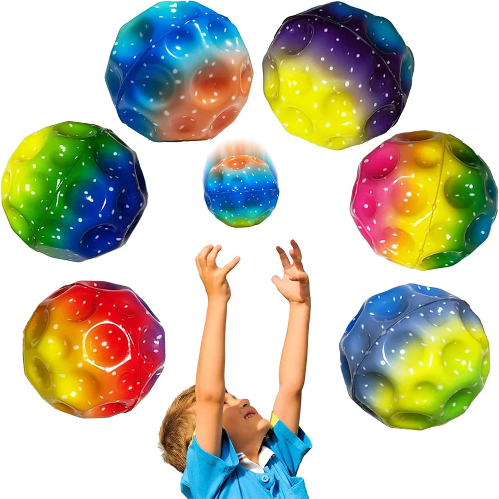 Space Moon Bouncy Balls for Kids Multicolor Spaceballs Super High Bouncing Easy to Grip and Catch Jumping Toy for Stress Relief