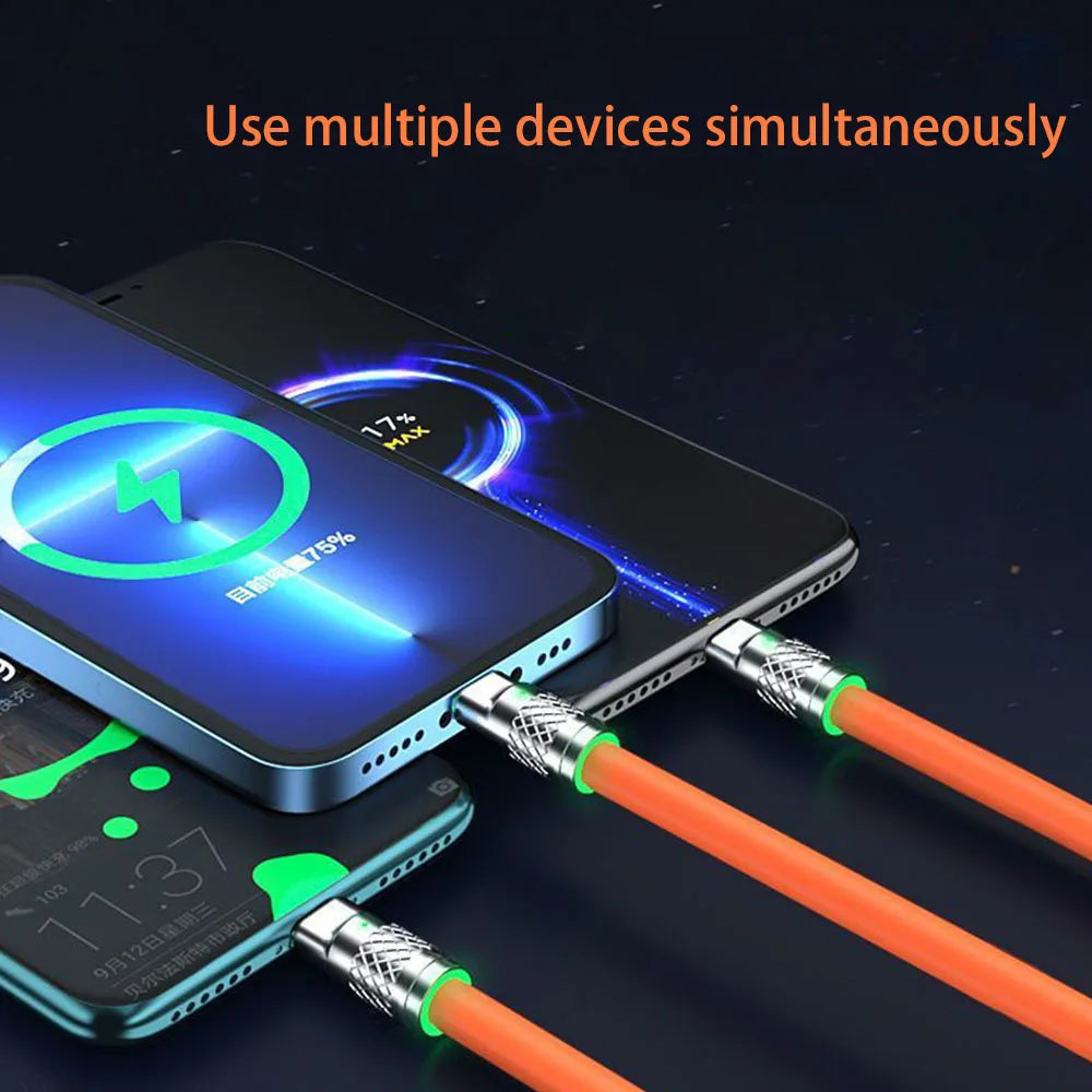 3 in 1 USB Cable 6A 120W  USB Cable  Fast Charging Data Cord For Iphone Samsung Huawei Xiaomi Multi Port Multiple Charging Wire