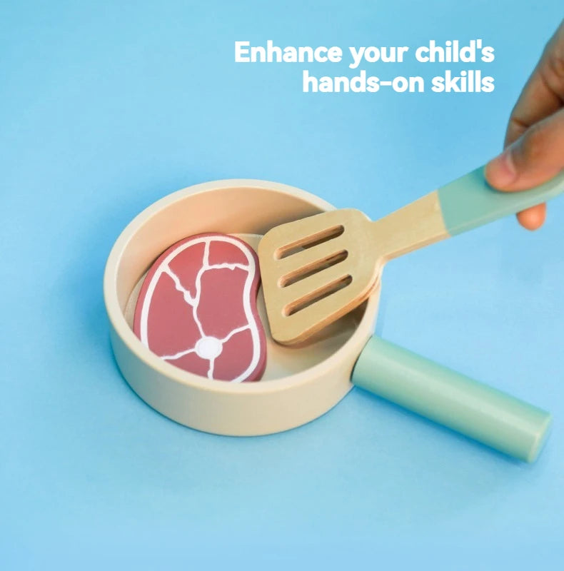 Wooden children's simulation kitchen toys, early education educational toys, Cookware Pot Pan Cook Pretend Play, food, role-play