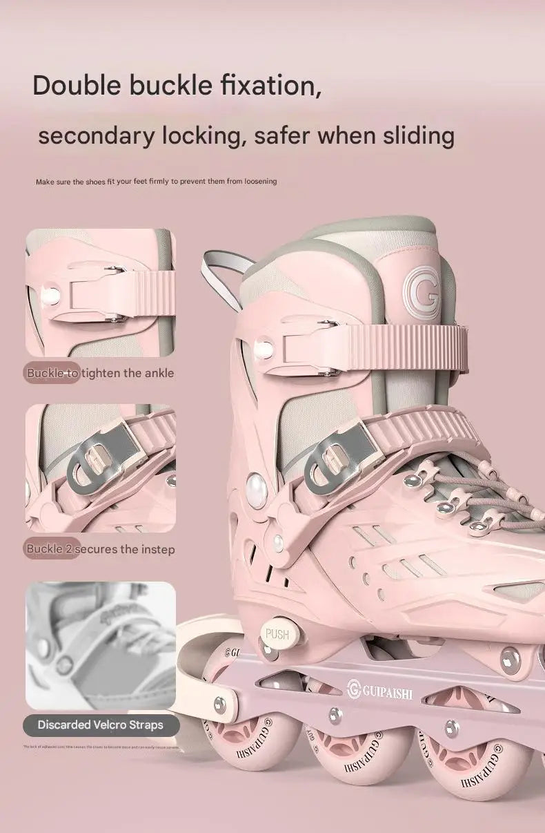 Inline Roller Skates With Helmet, Elbow And Knee Pads Shoe Bag Set Flash 4 Wheels Sneakers For Boys Girls Adjustable Skate Shoes