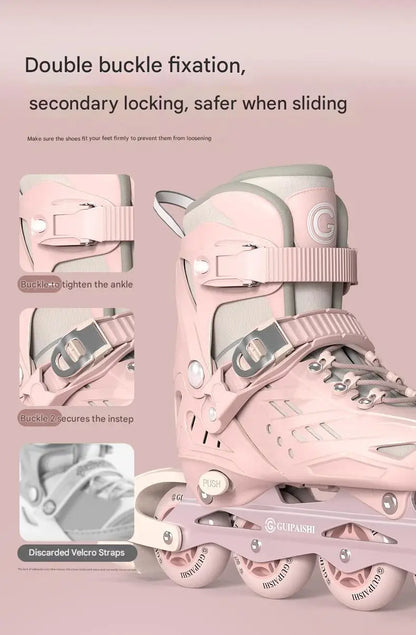 Inline Roller Skates With Helmet, Elbow And Knee Pads Shoe Bag Set Flash 4 Wheels Sneakers For Boys Girls Adjustable Skate Shoes