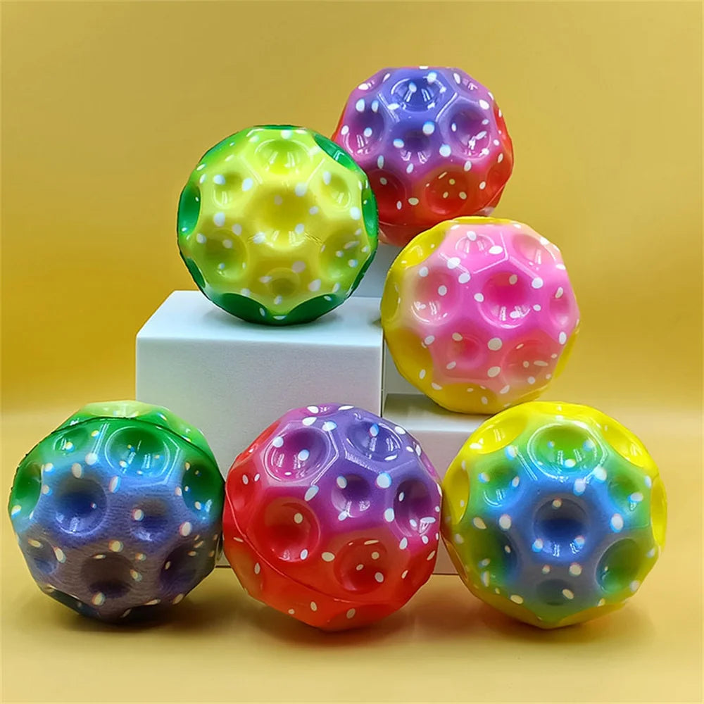 Space Moon Bouncy Balls for Kids Multicolor Spaceballs Super High Bouncing Easy to Grip and Catch Jumping Toy for Stress Relief