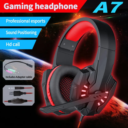 A7 gaming headset graves profundos estéreo com fio fone de ouvido brilhante com microfone para ps5 ps4 xbox computador portátil gamer esports