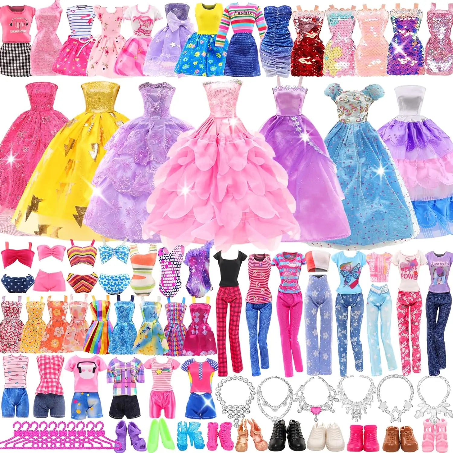 46PCS 11.5'' Doll Clothes =3 Wedding Gown 2 Tops 2 Pants 2 Dress 2 Swimsuit 5 Braces Skirt 10 shoes 22 Accessories for 32cm Doll