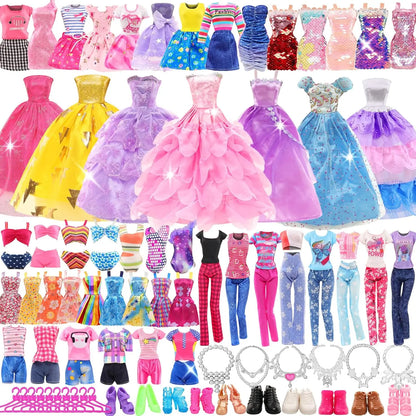 46PCS 11.5'' Doll Clothes =3 Wedding Gown 2 Tops 2 Pants 2 Dress 2 Swimsuit 5 Braces Skirt 10 shoes 22 Accessories for 32cm Doll