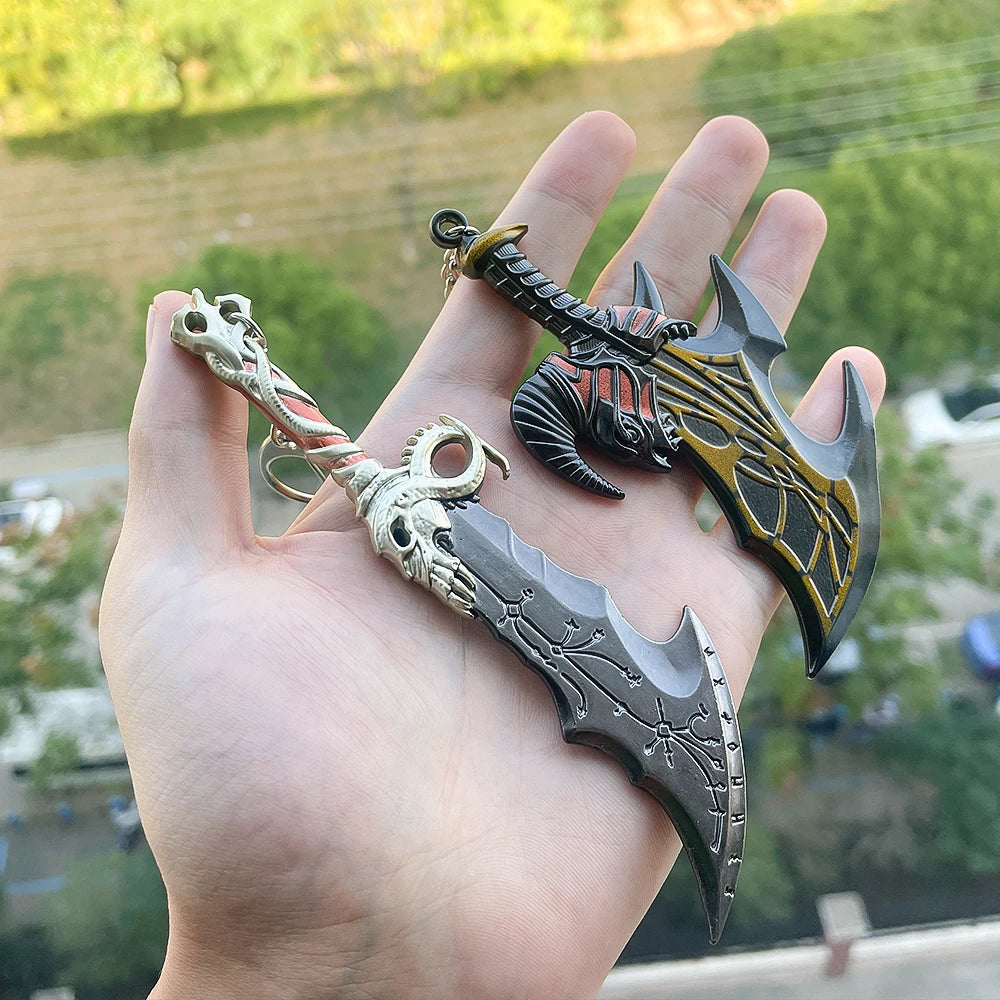 New God of War Ragnarok Keychain Kratos Ares Thor's Hammer Mjolnir Blades of Exile Leviathan Axe Weapon Penant Key Chain Jewelry