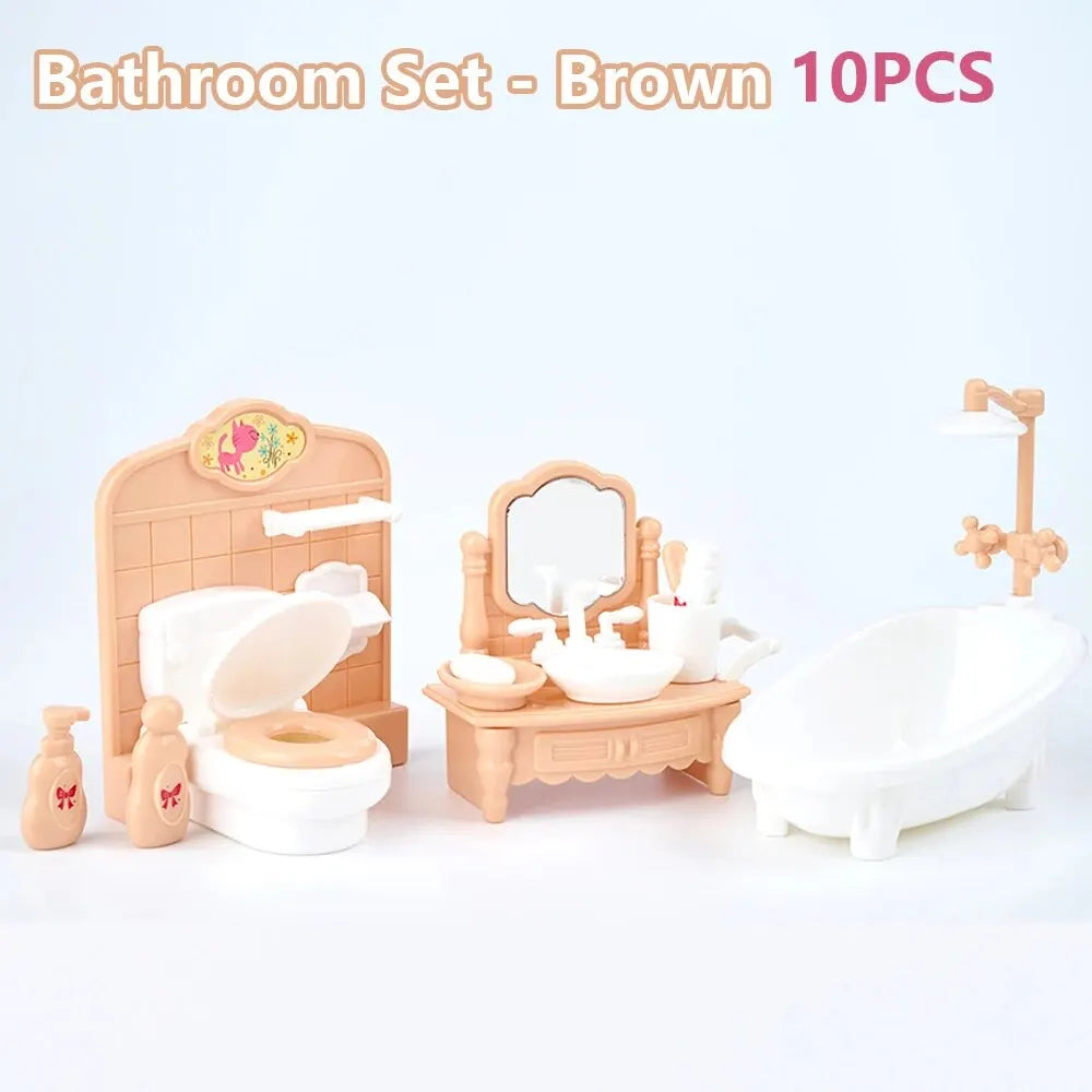 Hot Sale Cute Kawaii Pink 10 Items/Lot Miniature Dollhouse Furniture Accessory Kids Toys Kitchen Cooking Things For Girl Gifts