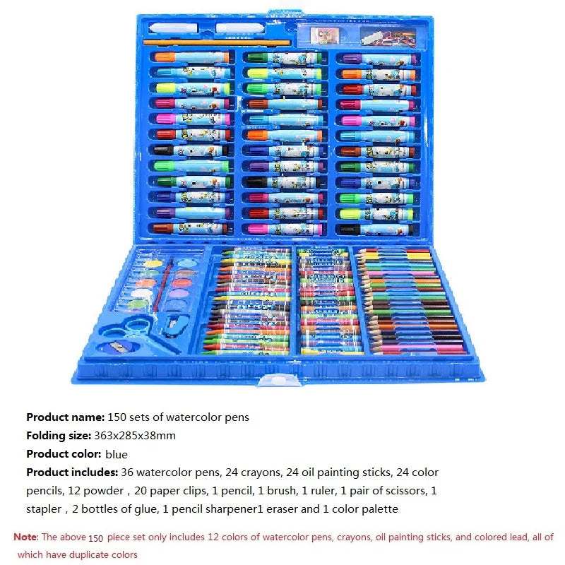 42/68/86/150/168/208pcs Childeren's Painting Brush Full Set Watercolor Pen Crayon with Drawing Board For Kids Art Supplies Gifts