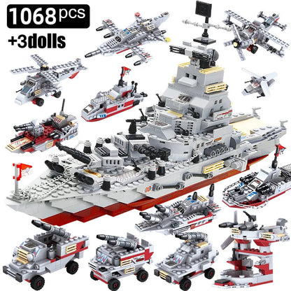 Navy War Chariot Ship Army Boat Plane Model Warships Building Blocks Compatible With Lego Construction Set for Boys Bricks Toys