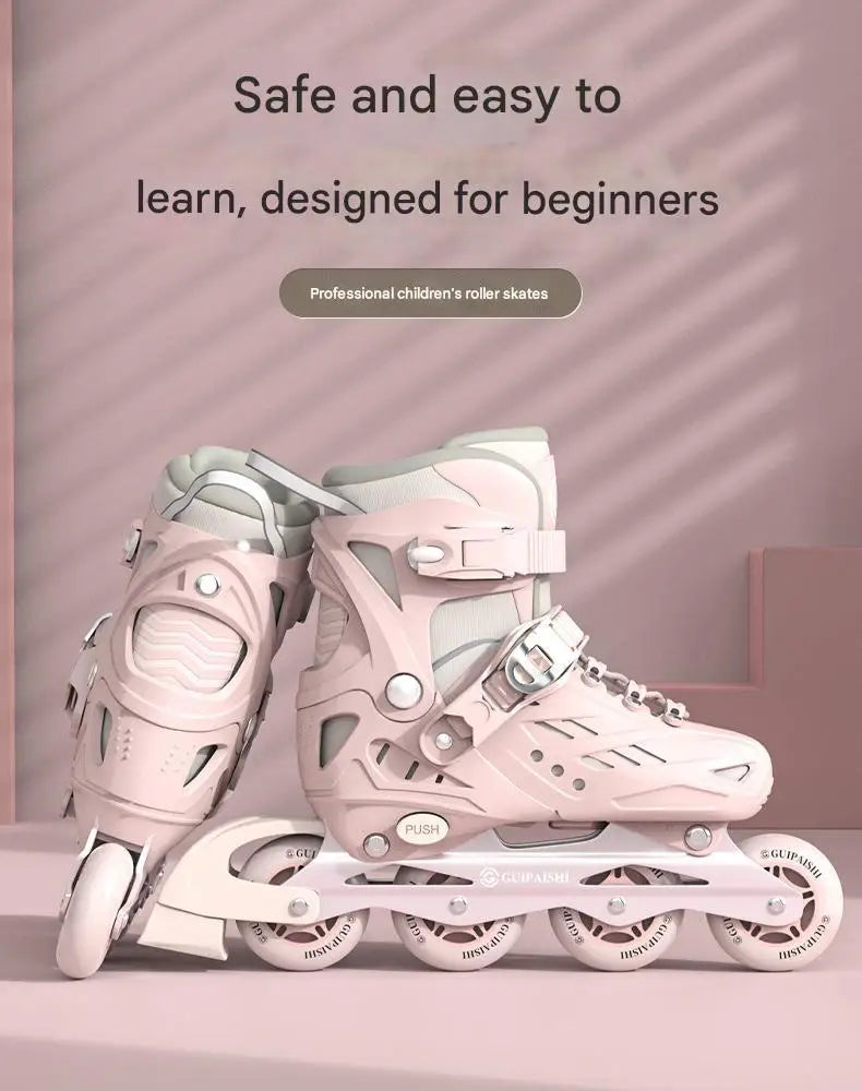 Inline Roller Skates With Helmet, Elbow And Knee Pads Shoe Bag Set Flash 4 Wheels Sneakers For Boys Girls Adjustable Skate Shoes