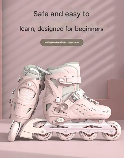 Inline Roller Skates With Helmet, Elbow And Knee Pads Shoe Bag Set Flash 4 Wheels Sneakers For Boys Girls Adjustable Skate Shoes