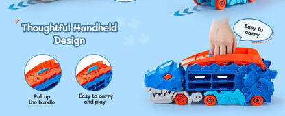 Dinosaur Transporter Truck Toys Foldable Track Alloy Transforming Dinosaur Transport Toy For Kids Boys Gift Educational Fun Play