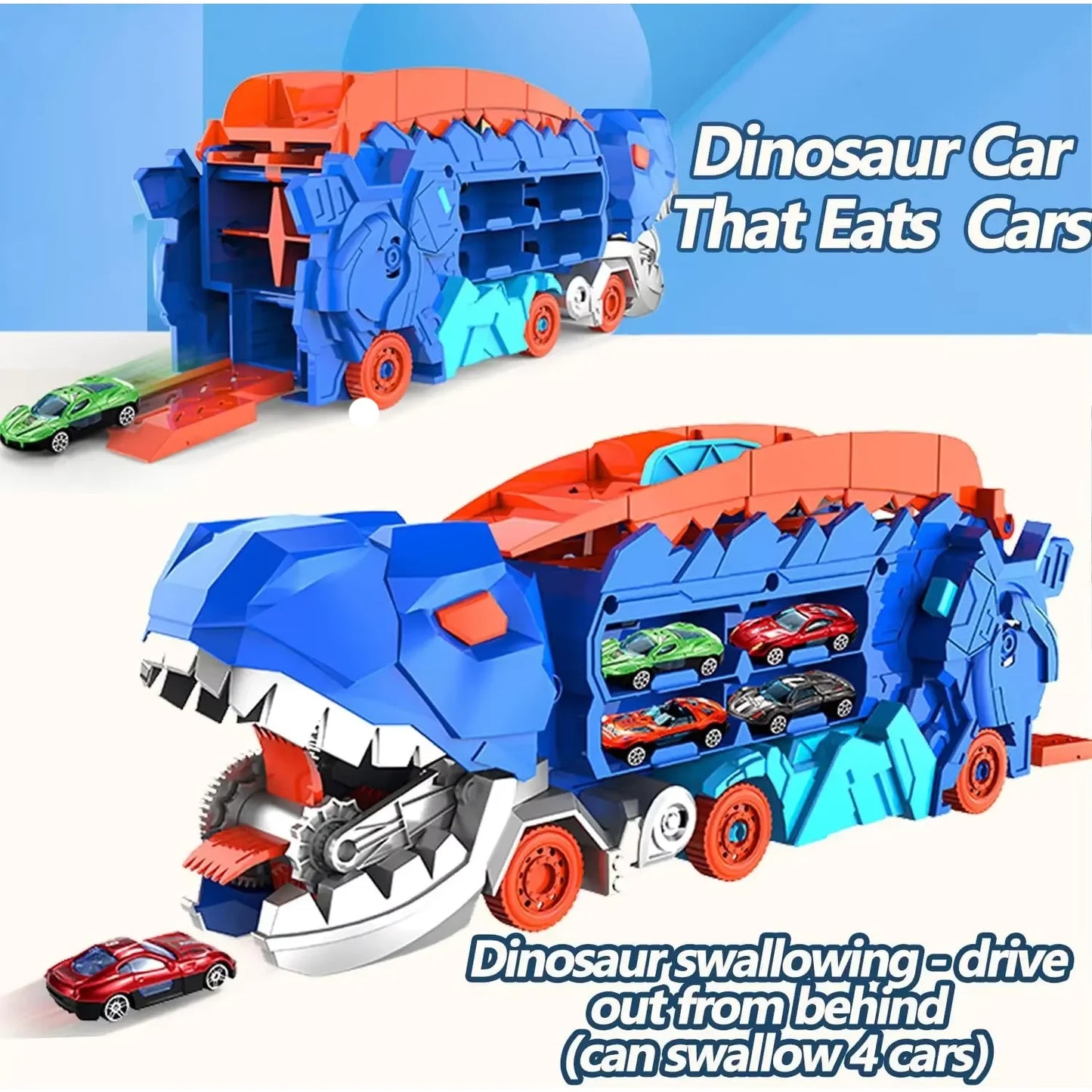 Dinosaur Transporter Truck Toys Foldable Track Alloy Transforming Dinosaur Transport Toy For Kids Boys Gift Educational Fun Play