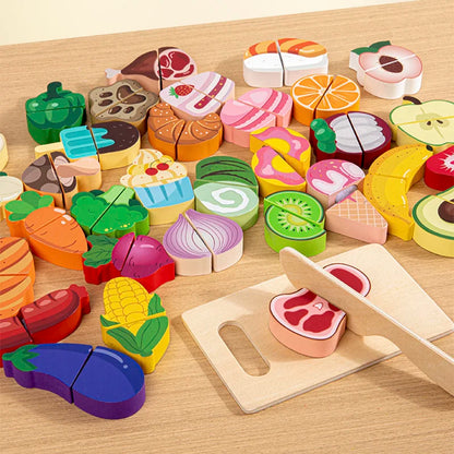 Simulation Kitchen Pretend Toy Wooden Classic Game Educational Toy For Children Kids Gift Cutting Fruit Vegetable Food Set