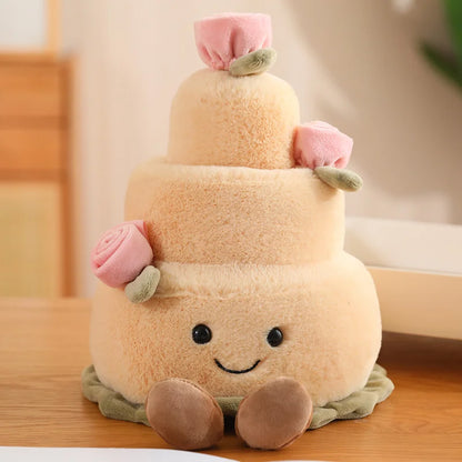 Kawaii Cartoon Hot Cake Plush Doll High Quality Soft Stuffed Fruit Strawberry Wedding Cake Simulation Food Plush Toy Home Decor