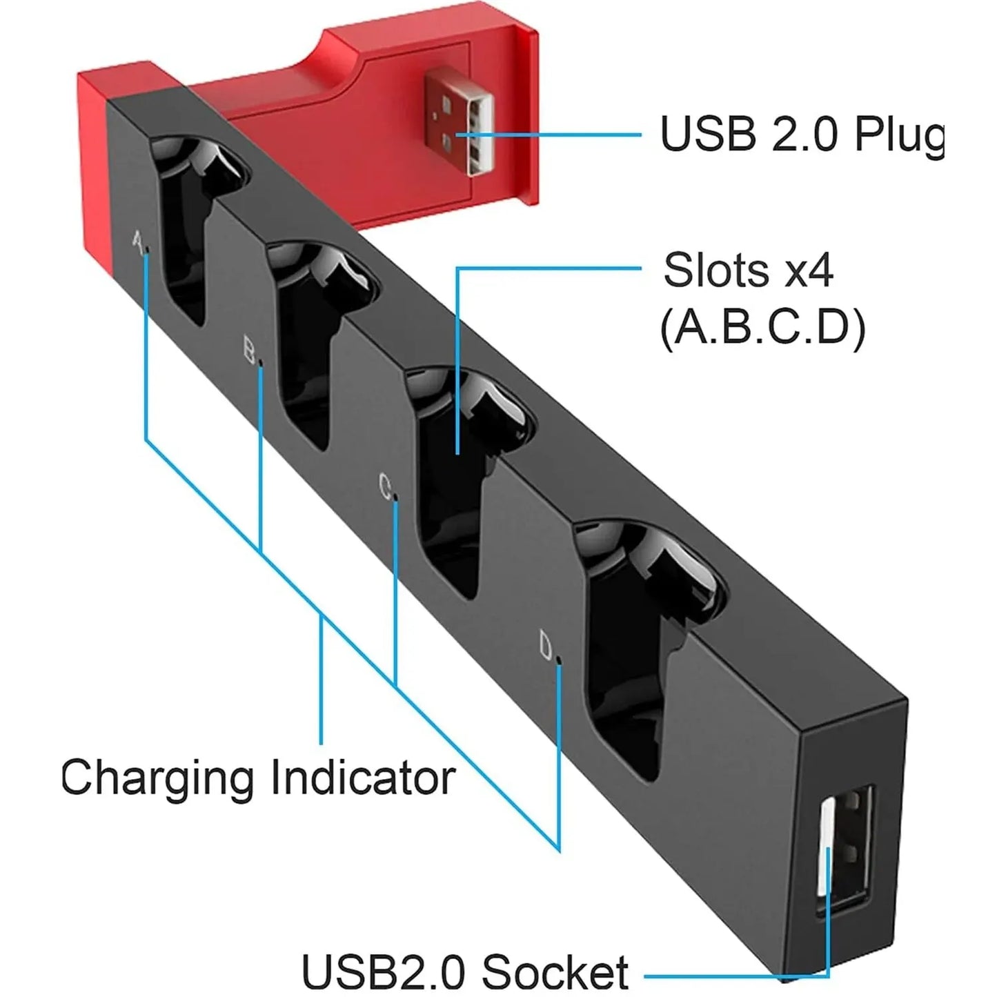 IPEGA PG-9186 Joycon Charging Dock Station for Switch&OLED - Charges Up To 4 Controllers, Compatible with Switch and OLED Model