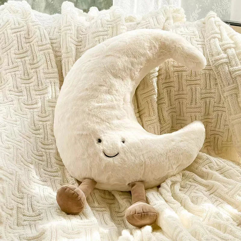 Smile Face Moon & Yellow Sun Plushie Cushion High-Quality Stuffed Weather Toy for Kids Bedroom Decor Soft Sofa Throw Pillow