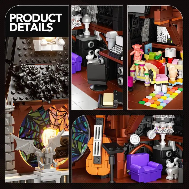 2419pcs Wednesday Addams Building blocks Set Creative Movie Game Black House Modular Buildings Bricks Toys for Kids Adults Gifts