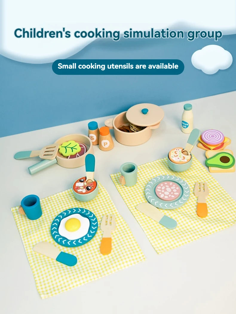 Wooden children's simulation kitchen toys, early education educational toys, Cookware Pot Pan Cook Pretend Play, food, role-play