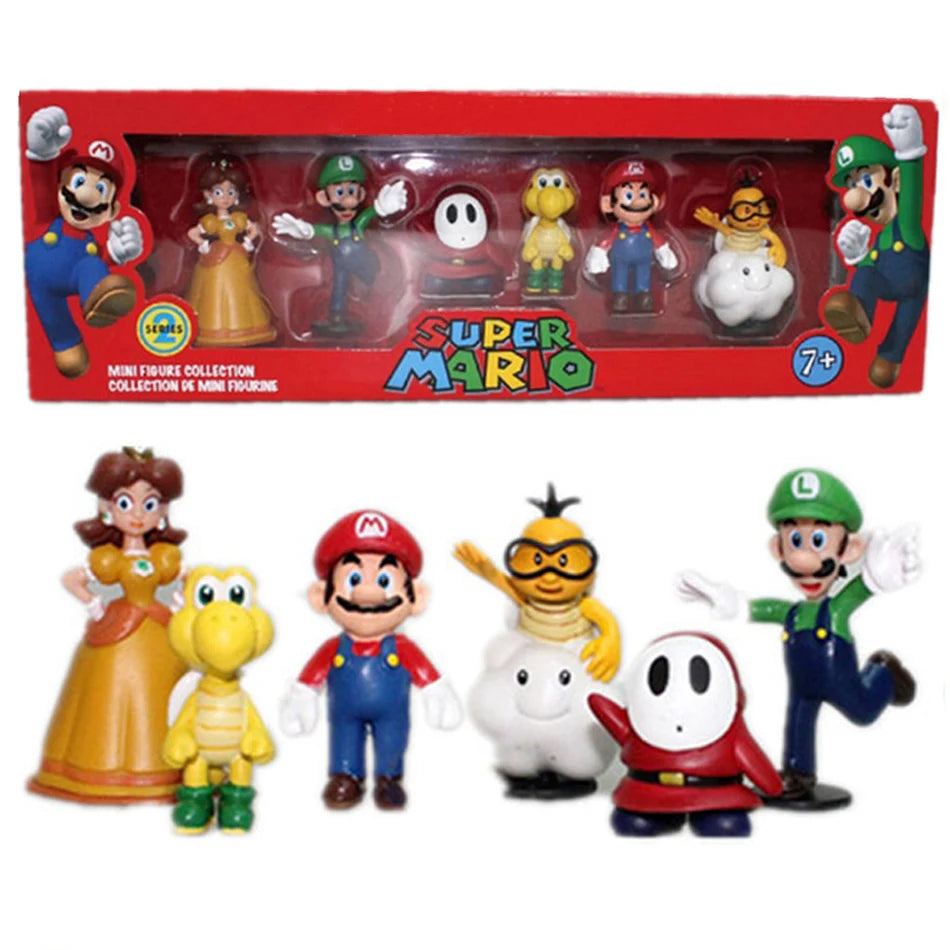 6Pcs/Set 4-7cm Super Mario Bros PVC Action Figure Toys Dolls Model Set Luigi Yoshi Donkey Kong Mushroom for kids birthday gifts