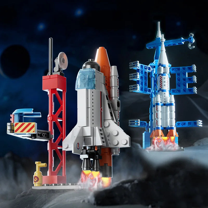 107 Piece DIY Building Blocks Space Rocket Craft Launch Center Base Puzzle Model Assembling Bricks Small Set Education Boys Toy
