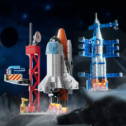 107 Piece DIY Building Blocks Space Rocket Craft Launch Center Base Puzzle Model Assembling Bricks Small Set Education Boys Toy
