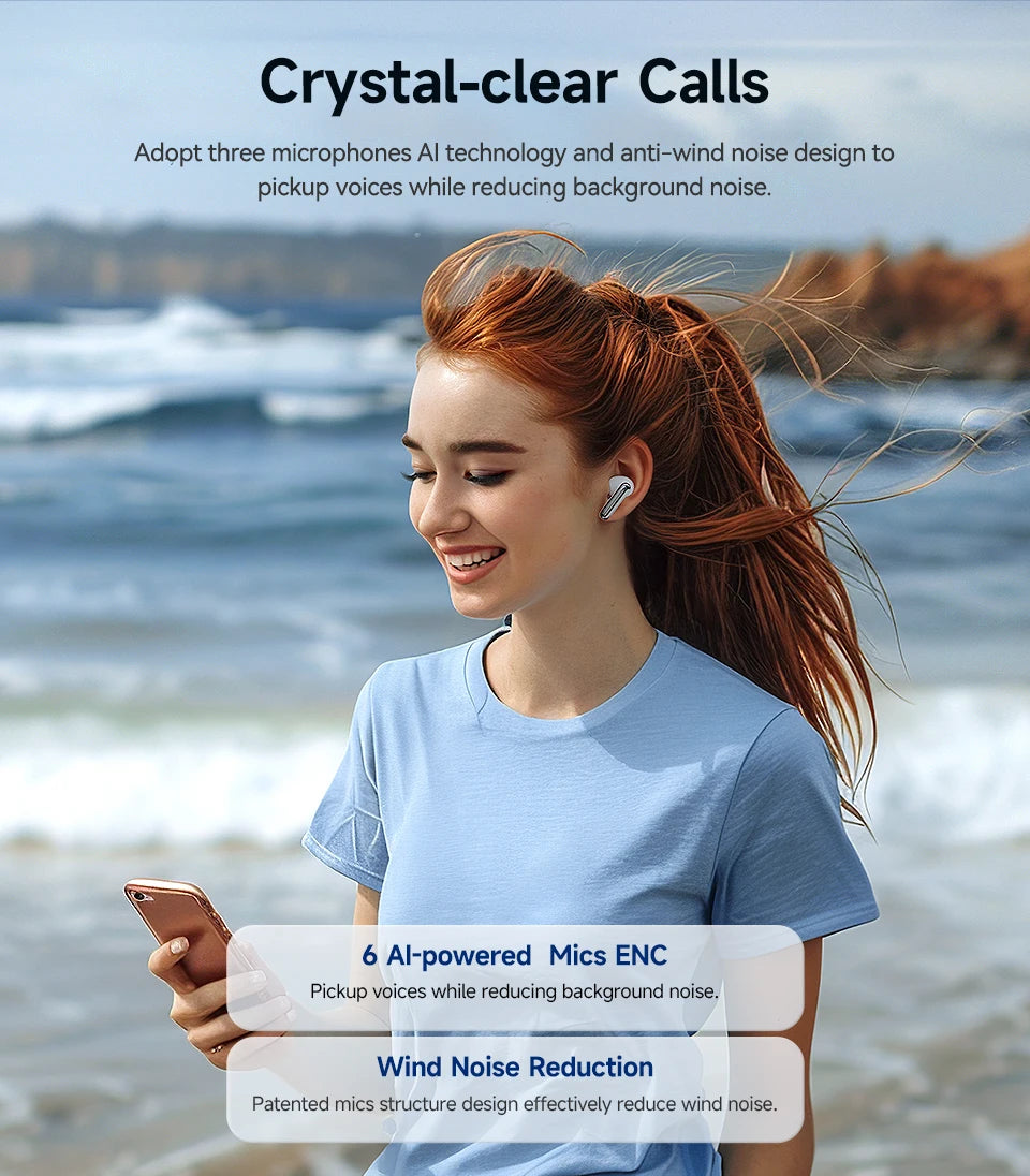 QCY Melobuds N50 ANC Bluetooth 5.4 Wireless Earphones Active Noise Cancellation 6 Mics Clear Call Earbuds Multipoint Connection