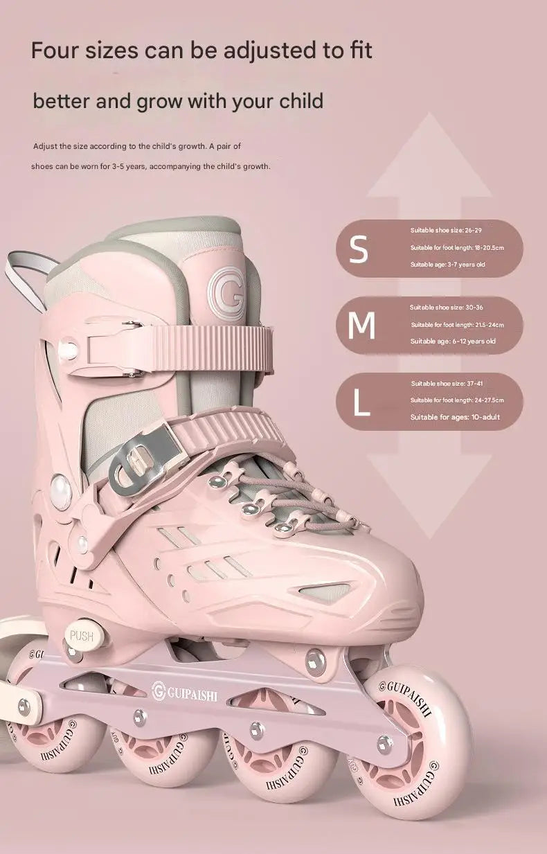 Inline Roller Skates With Helmet, Elbow And Knee Pads Shoe Bag Set Flash 4 Wheels Sneakers For Boys Girls Adjustable Skate Shoes