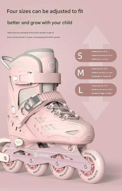 Inline Roller Skates With Helmet, Elbow And Knee Pads Shoe Bag Set Flash 4 Wheels Sneakers For Boys Girls Adjustable Skate Shoes