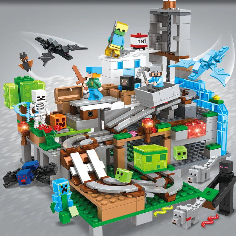 1089pcs My World Building Blocks Set Mechanism Mountain Cave Kids Interactive STEM Educational Toy Creative Gifts for Boys Girls