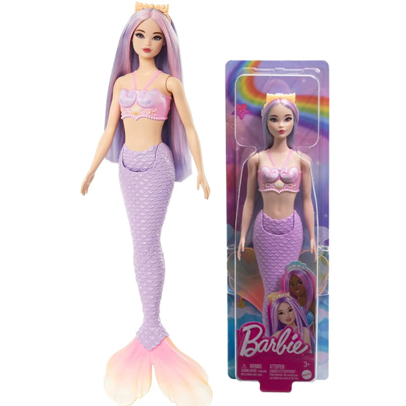 Original Barbie Mermaid Dolls Pink Fantasy Ocean Princess Hair Headband Accessories Toys for Girls Shell Lavender Fish Tail Body
