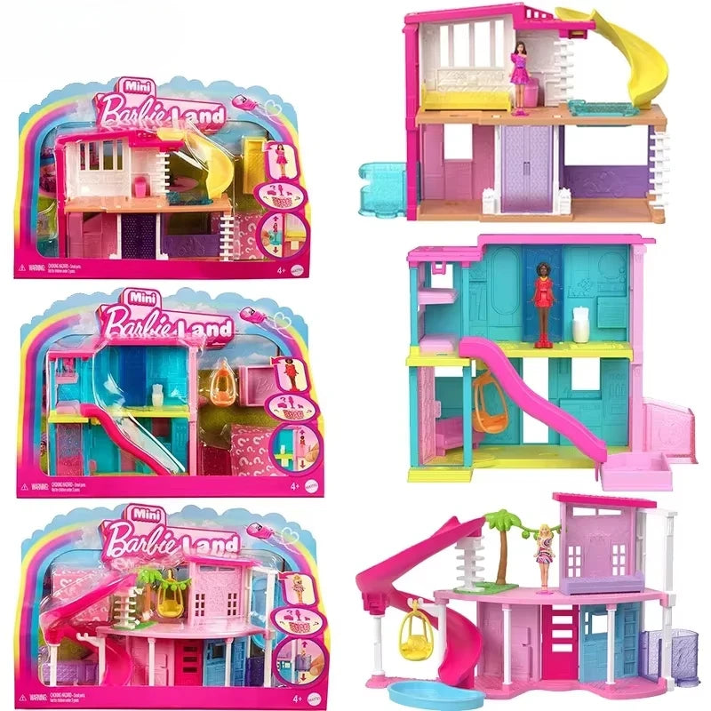 Original Barbie Mini BarbieLand Dolls House Set Furniture Accessories Diy Dreamhouse Toys for Girls Elevator Swimming Pool Scene