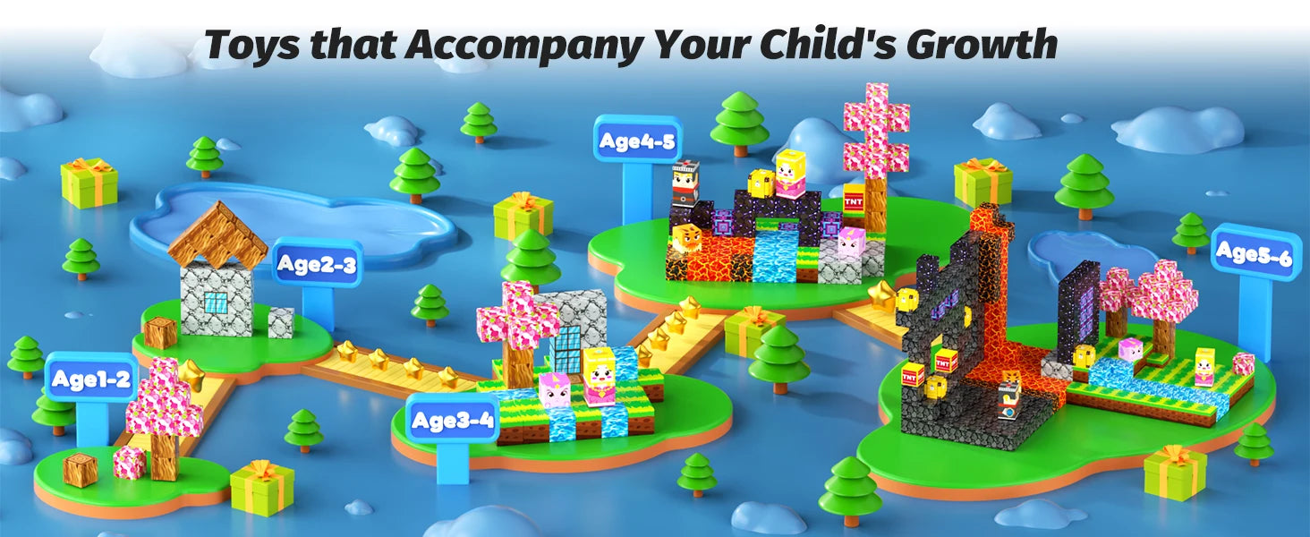 Magnetic Building Blocks Mine World Magnet Cube Set for Boy Girl Kid Age 3+ DIY Model Children STEM Educational Sensory Toy