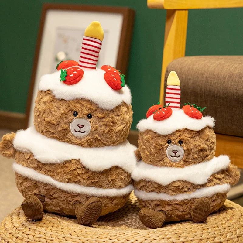 Kawaii Cartoon Hot Cake Plush Doll High Quality Soft Stuffed Fruit Strawberry Wedding Cake Simulation Food Plush Toy Home Decor