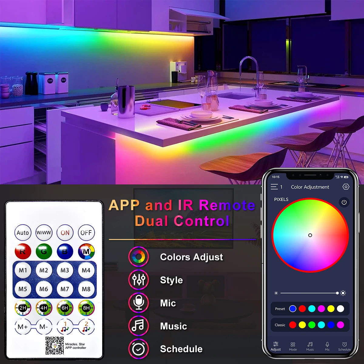 USB RGB Neon LED Strip Lights with Bluetooth Control