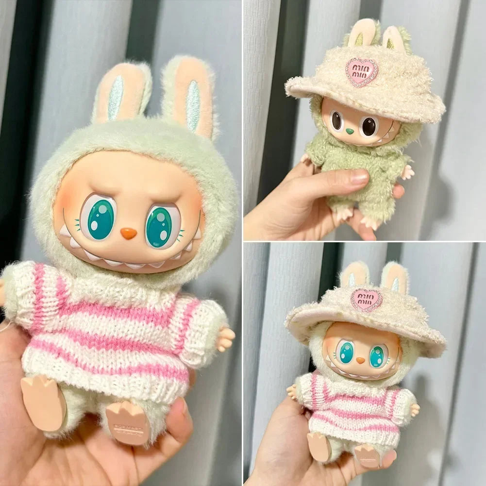 Fashion Sweater Outfit Accessories Sitting Party Pink White Striped Sweater Cup Clothing For Labubu V1 V2 Idol Cute Doll Clothes