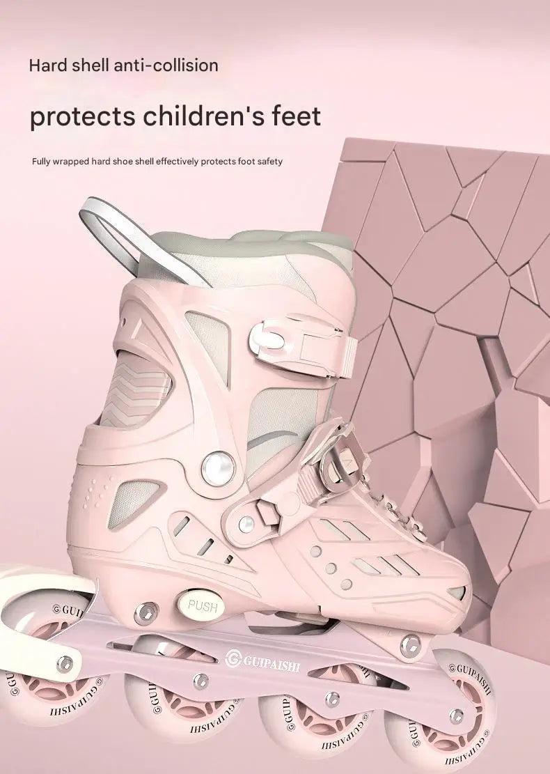 Inline Roller Skates With Helmet, Elbow And Knee Pads Shoe Bag Set Flash 4 Wheels Sneakers For Boys Girls Adjustable Skate Shoes