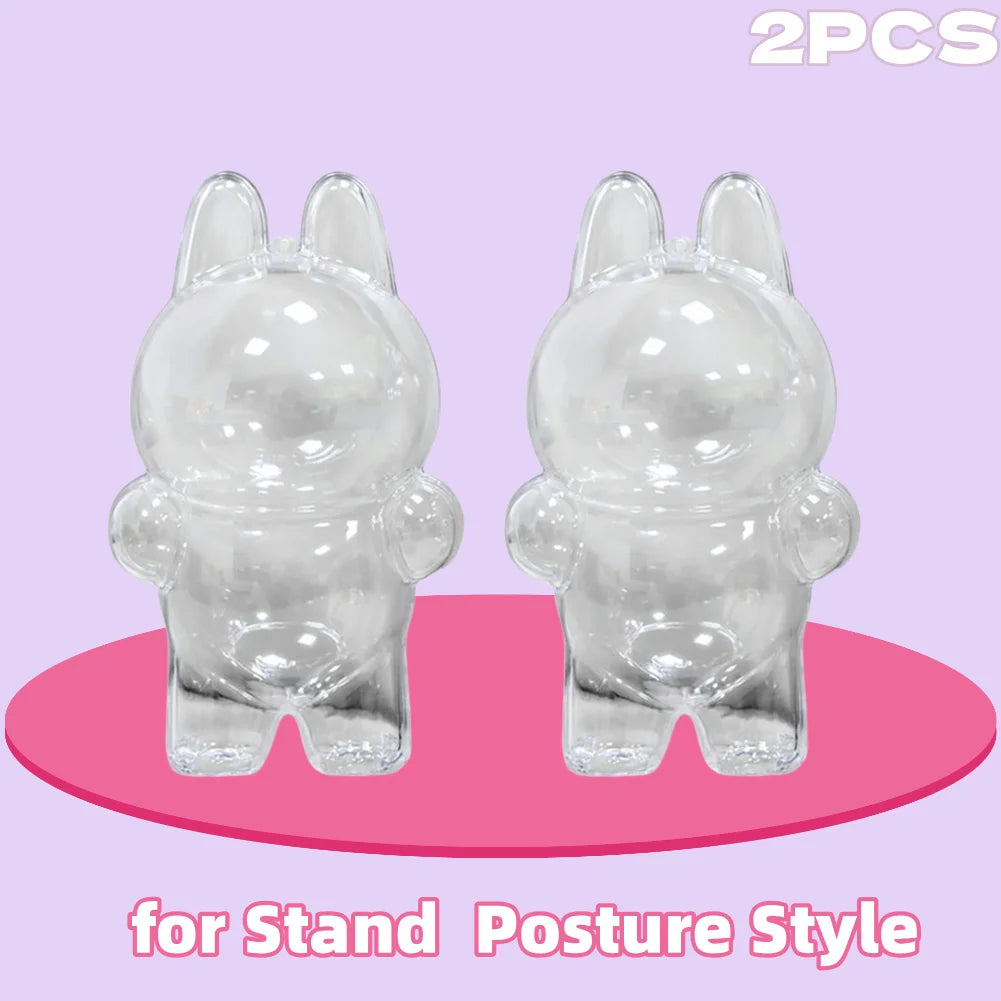 For Labubu Transparent Protective Cover Monster Labubu V2 Sit Party Transparent Protective Shell Monster Toy Storage Case