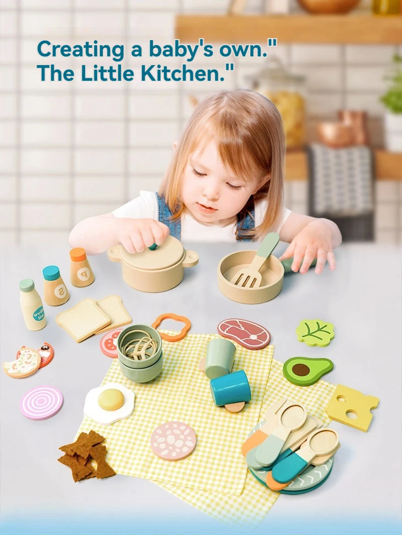 Wooden children's simulation kitchen toys, early education educational toys, Cookware Pot Pan Cook Pretend Play, food, role-play