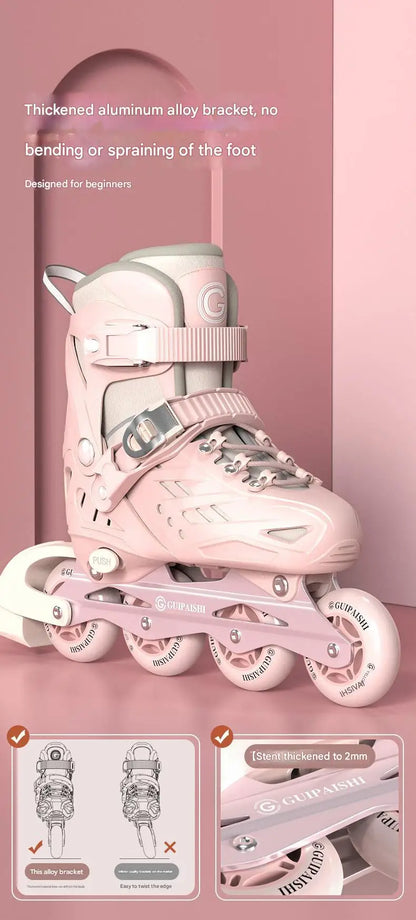 Inline Roller Skates With Helmet, Elbow And Knee Pads Shoe Bag Set Flash 4 Wheels Sneakers For Boys Girls Adjustable Skate Shoes