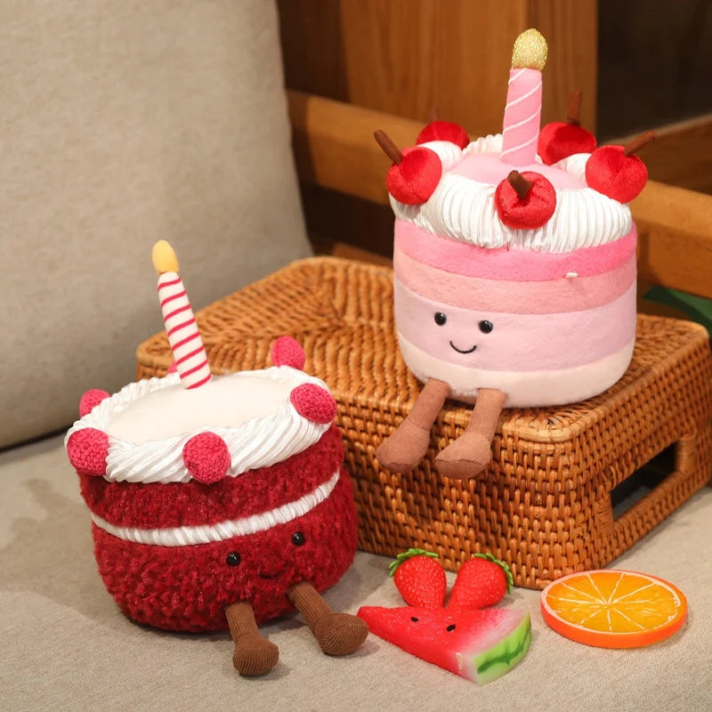 Kawaii Cartoon Hot Cake Plush Doll High Quality Soft Stuffed Fruit Strawberry Wedding Cake Simulation Food Plush Toy Home Decor