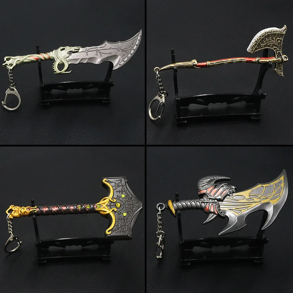 New God of War Ragnarok Keychain Kratos Ares Thor's Hammer Mjolnir Blades of Exile Leviathan Axe Weapon Penant Key Chain Jewelry