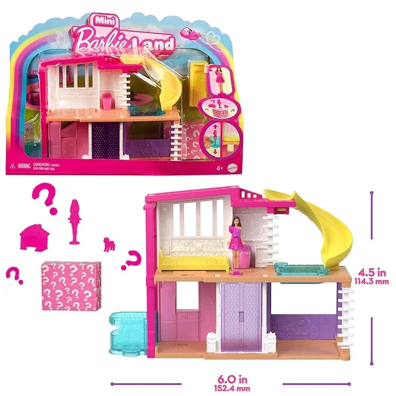 Original Barbie Mini BarbieLand Dolls House Set Furniture Accessories Diy Dreamhouse Toys for Girls Elevator Swimming Pool Scene