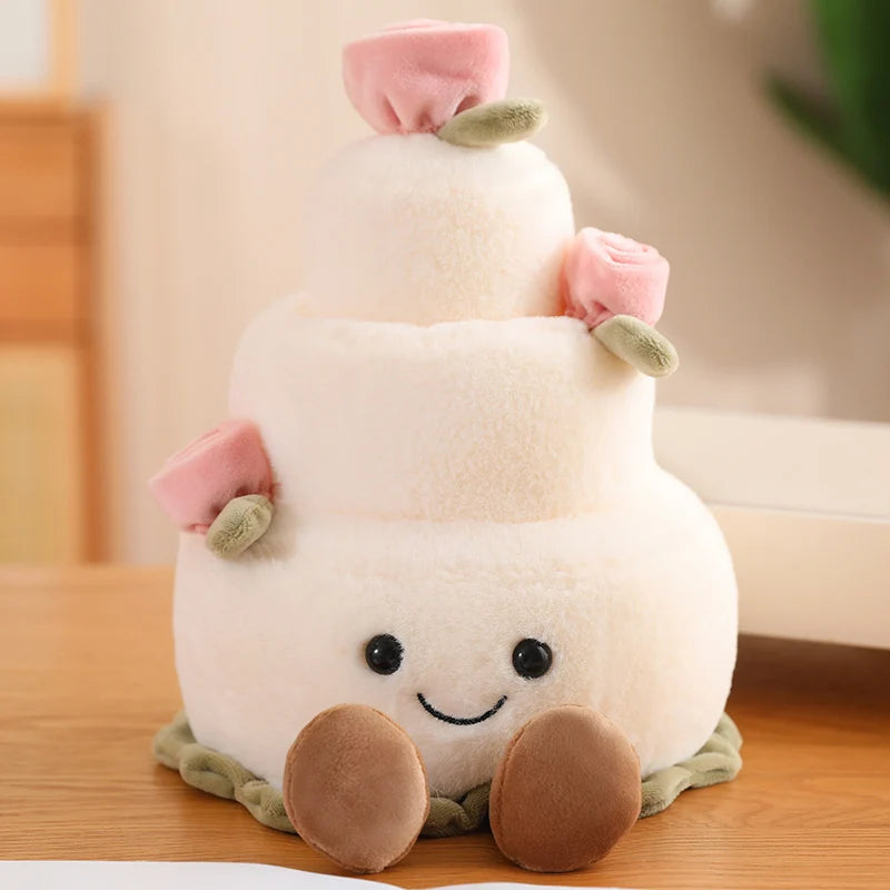 Kawaii Cartoon Hot Cake Plush Doll High Quality Soft Stuffed Fruit Strawberry Wedding Cake Simulation Food Plush Toy Home Decor