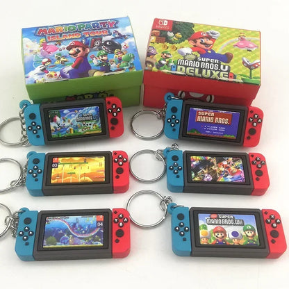 Super Marios Bros Switch Game Console Keychain Toys Children's Schoolbag Car Key Bag Pendant Ring Holder Trinkets Accessory Gift