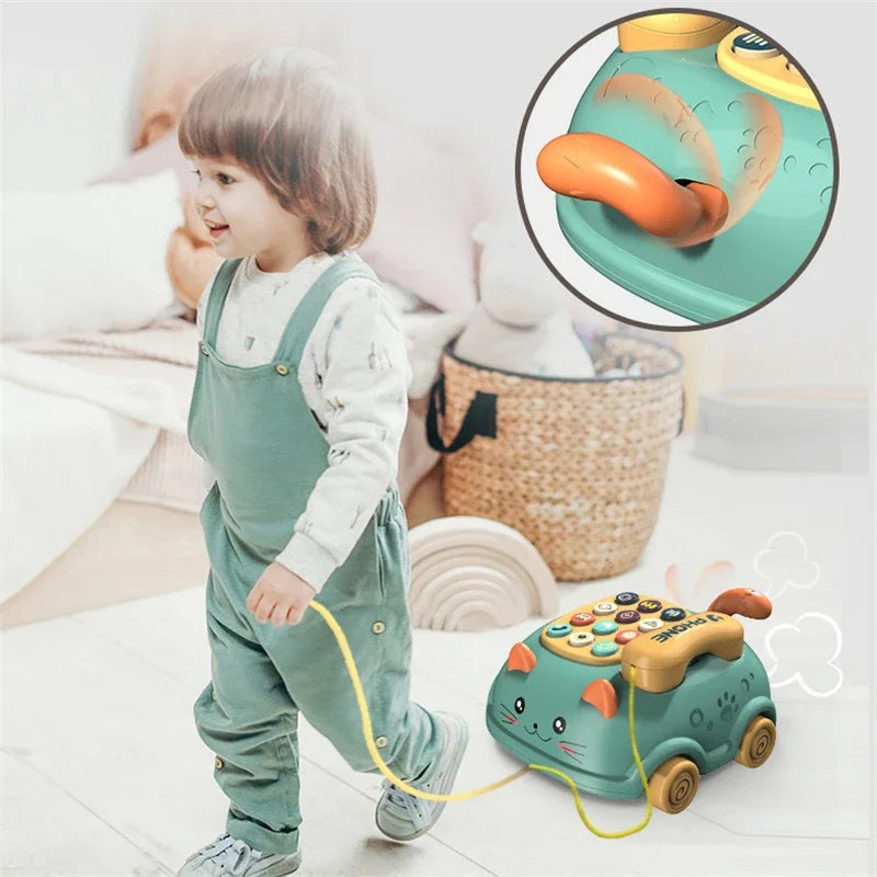 Bebê 3-em-1 brinquedos de telefone musical criança brinquedo de aprendizagem interativo com luzes gato telefone história educação precoce presente montessori