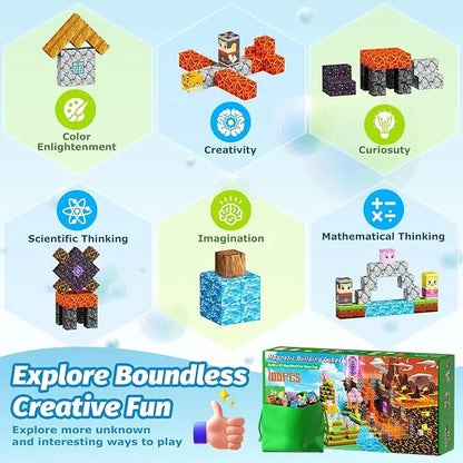 Magnetic Building Blocks Mine World Magnet Cube Set for Boy Girl Kid Age 3+ DIY Model Children STEM Educational Sensory Toy