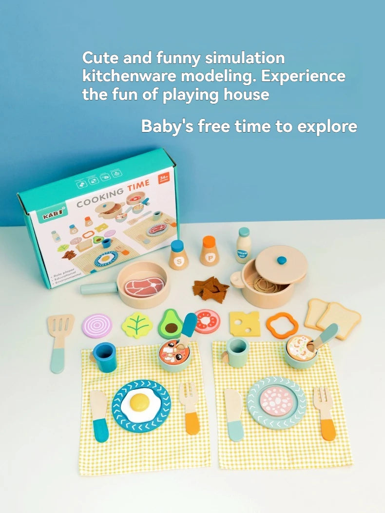 Wooden children's simulation kitchen toys, early education educational toys, Cookware Pot Pan Cook Pretend Play, food, role-play