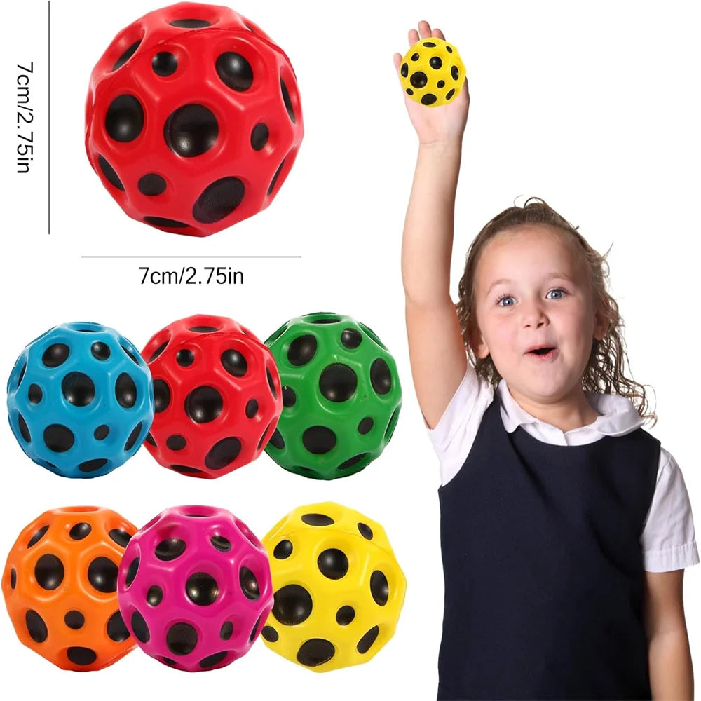 Space Moon Bouncy Balls for Kids Multicolor Spaceballs Super High Bouncing Easy to Grip and Catch Jumping Toy for Stress Relief