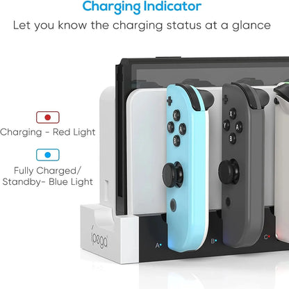 IPEGA PG-9186 Joycon Charging Dock Station for Switch&OLED - Charges Up To 4 Controllers, Compatible with Switch and OLED Model